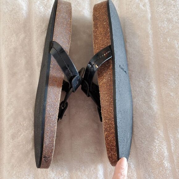 Tory Burch Miller Cloud Sandal Black Patent Leather Womens 8 Suede Footbed Cork - Picture 4 of 7